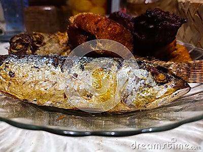 photo of fried fish on a plate Stock Photo