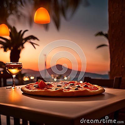 pizza at sunset in Naples Stock Photo