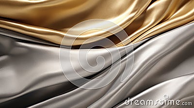 Organic Flowing Forms: Silver And Gold Fabric Surface Background Stock Photo