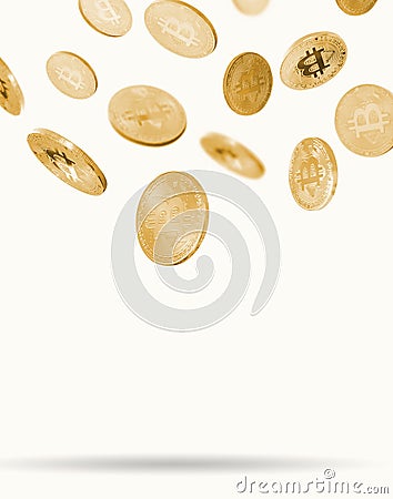 Photo Golden Bitcoins on white background Stock Photo