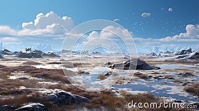 Arctic Tundra: A Delicately Rendered Landscape In Maya Stock Photo