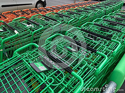Green and Red Amazon Fresh Carts Editorial Stock Photo