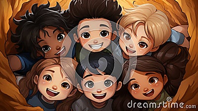 Photo of a group of small children's , top view Generate AI Stock Photo