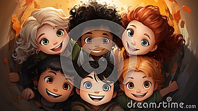 Photo of a group of small children's , top view Generate AI Stock Photo