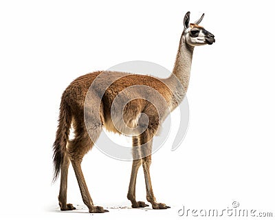 photo of guanaco Lama guanicoe isolated on white background. Generative AI Stock Photo