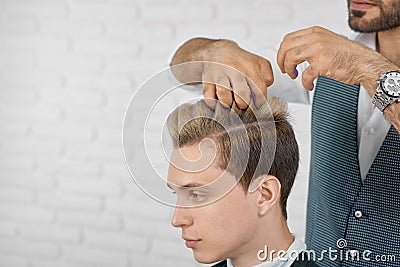 Photo of hair coloring in lilac color process. Stock Photo