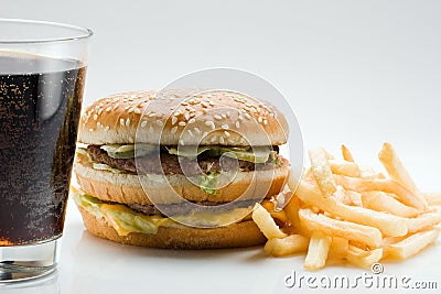 Hamburger French Fries and Cola Stock Photo