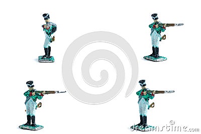 4 in 1 photo of handmade tin soldiers with musket on the white background Stock Photo