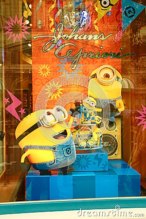 Photo of `HAPPY MINION` Wall Art Editorial Stock Photo