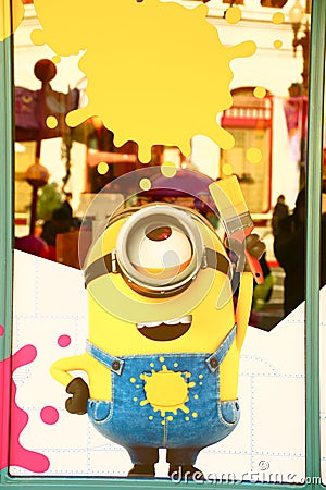 Photo of `HAPPY MINION` Wall Art Editorial Stock Photo