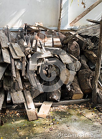 PHOTO OF A HEAP OF CHOPPED FIREWOOD Stock Photo