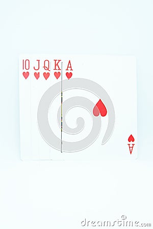 Heart Royal Flush (All the same suit, sequence A-K-Q-J-T) in white background Stock Photo