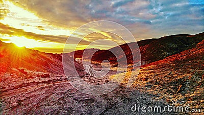 Photo from a height. Colorful sunset. Stock Photo