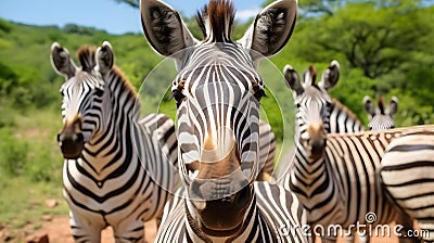 Photo of a herd of zebras in the National Park Stock Photo