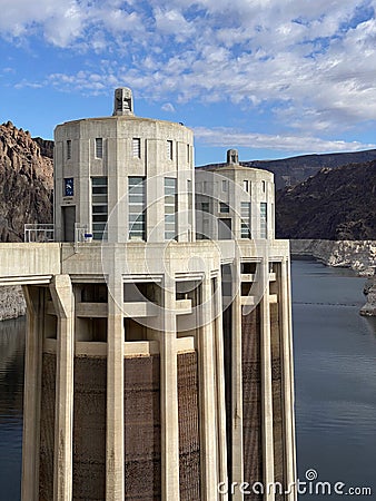 Hoover Dam in the Black Canyon of the Colorado River in Nevada and Arizona Photo Stock Photo