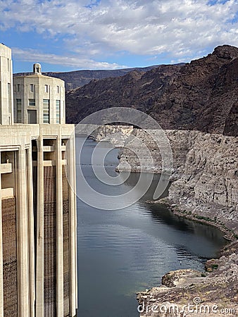 Hoover Dam in the Black Canyon of the Colorado River in Nevada and Arizona Photo Stock Photo