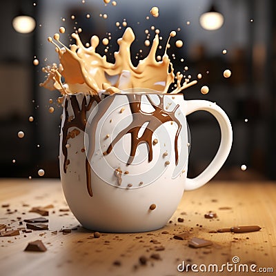 Realistic 3d Coffee Mug With Chocolate Splash Design Stock Photo