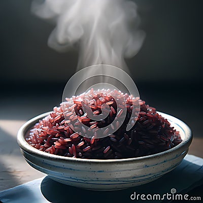 A photo of hot cooked rice berry in a plate by generative AI Stock Photo