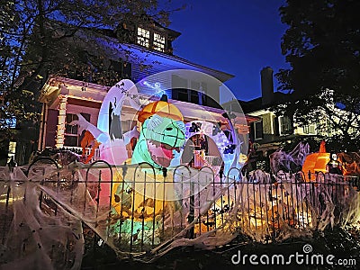 Well Decorated Halloween House in October Editorial Stock Photo