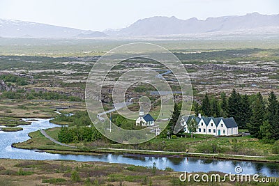 Iceland Landscape View of Fields, Vegatation, Montains, Lakes, Rivers, - Europe Stock Photo