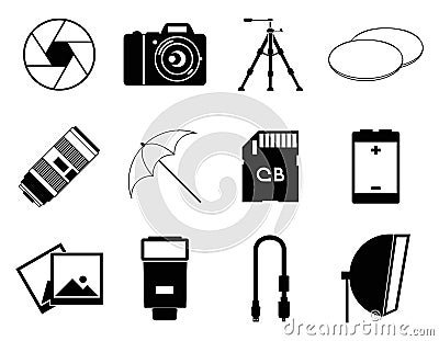 Photo icons accessories set vector illustration Vector Illustration