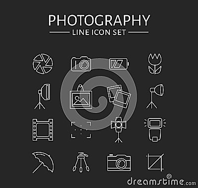 Photo icons set. Vector outline symbols. Vector Illustration