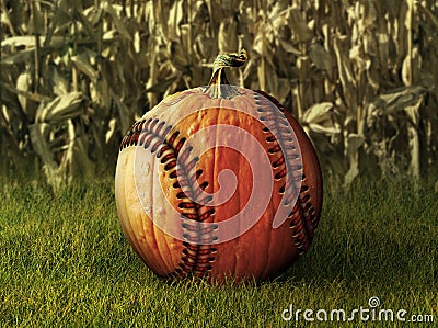 Baseball Pumpkin in Fall Setting Stock Photo