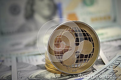 A macro image of physical XRP Ripple Coin Editorial Stock Photo