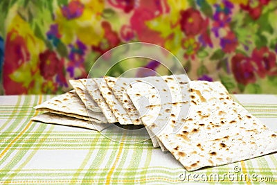 A photo of Jewish Matzah bread. Matzah for the Jewish Passover holidays. Selective soft focus. Stock Photo