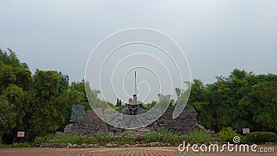 Photo, 15 June 2019, Taman Legenda, TMII, East Jakarta, Indonesia, Statue of Raden / Prince Panji, Hunting meet his beloved, Dewi Editorial Stock Photo