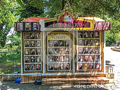 Photo kiosk in park with lots of greenery in Burgas, Bulgaria Editorial Stock Photo