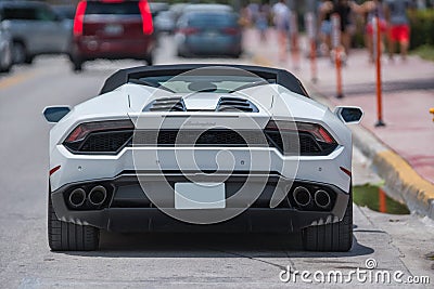 Photo of a Lamborghini luxury sports car in Miami Beach Editorial Stock Photo