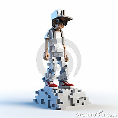 Pixelated Realism: Hip-hop Style 3d Character On White Rock Cartoon Illustration