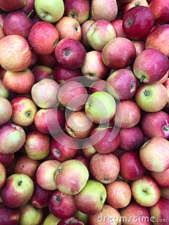 Photo lots of apples on the counter supermarket Stock Photo