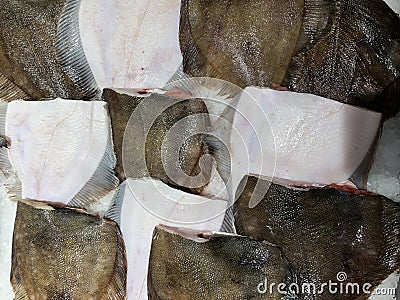 Photo lots of fresh fish on the counter supermarket Stock Photo