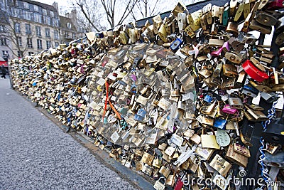 Photo of Love Padlock Wall in Paris Stock Photo