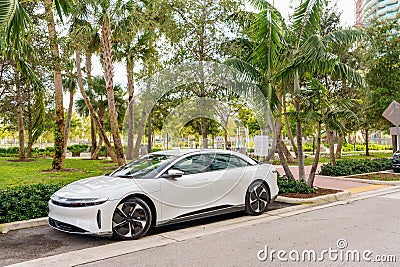 Photo of a Lucid Electric car sedan parked by a park Editorial Stock Photo
