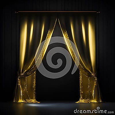Ai generated a luxurious gold curtain against a dramatic black background Stock Photo
