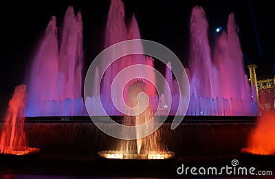 Colorful Magic Fountain at Night Editorial Stock Photo
