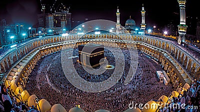 Photo of Mecca, Kaaba the holiest site of Islam, Generative AI Stock Photo