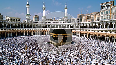 Photo of Mecca, Kaaba the holiest site of Islam, Generative AI Stock Photo