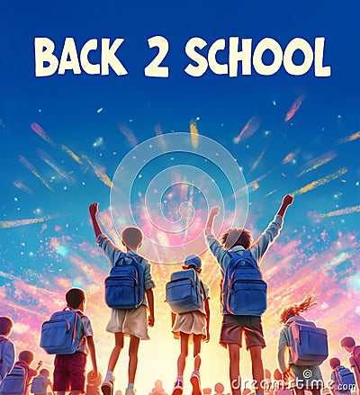 photo of modern poster design of back to school for social media template with childern and flying books . Ai generated Stock Photo