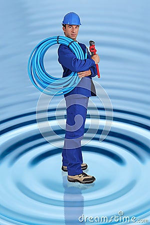 Photo-montage of plumber Stock Photo