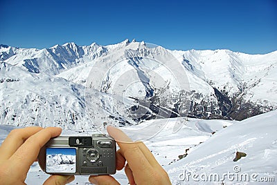 Photo montage snowy peaks Stock Photo