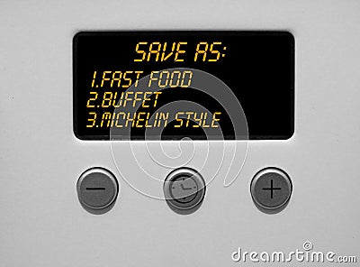 Clever digital timer cooker clock message remark witty alert warning dinner dog sign symbol cook food funny comical phrase quip Stock Photo