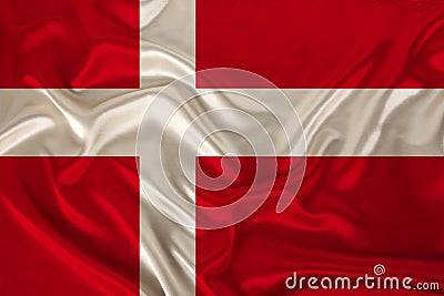 Photo of the national flag of Denmark on a luxurious texture of satin, silk with waves, folds and highlights, close-up, copy space Cartoon Illustration