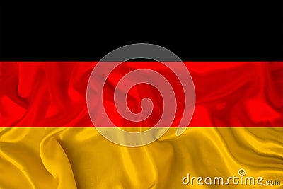 Photo of the national flag of Germany on a luxurious texture of satin, silk with waves, folds and highlights, close-up, copy space Cartoon Illustration