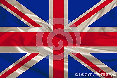 Photo of the national flag of the Great Britain state on a luxurious texture of satin, silk with waves, folds and highlights, Cartoon Illustration