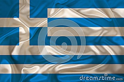 Photo of the national flag of the state of Greece on a luxurious texture of satin, silk with waves, folds and highlights, close-up Cartoon Illustration