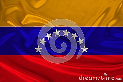 Photo of the national flag of Venezuela on a luxurious texture of satin, silk with waves, folds and highlights, close-up, copy Cartoon Illustration
